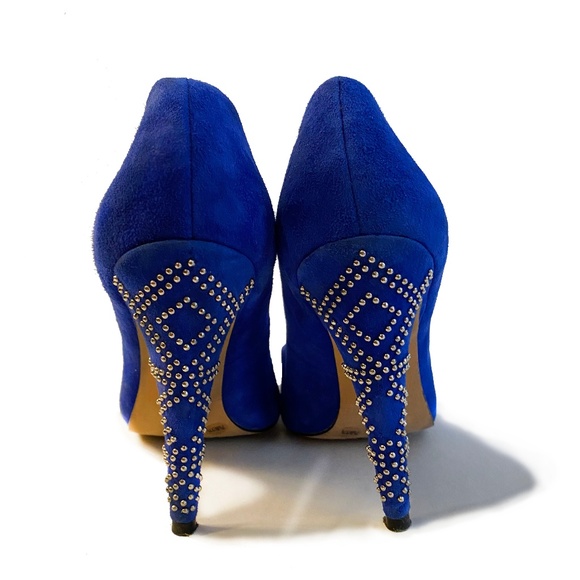 Vince Camuto Blue Suede Studded Heels - Picture 2 of 3